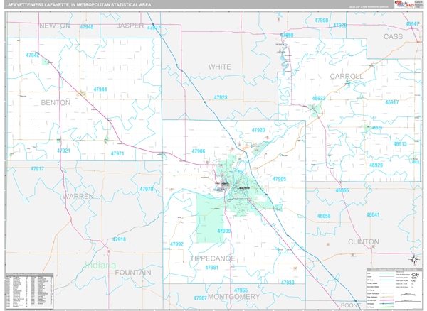 Lafayette-West Lafayette, IN Metro Area Wall Map